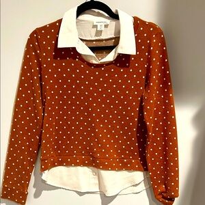 Madewell Rust Polka Dot Sweater with White Collar